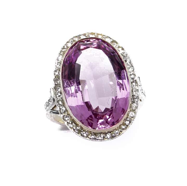 Early 20th cenutry pink topaz and diamond cluster ring